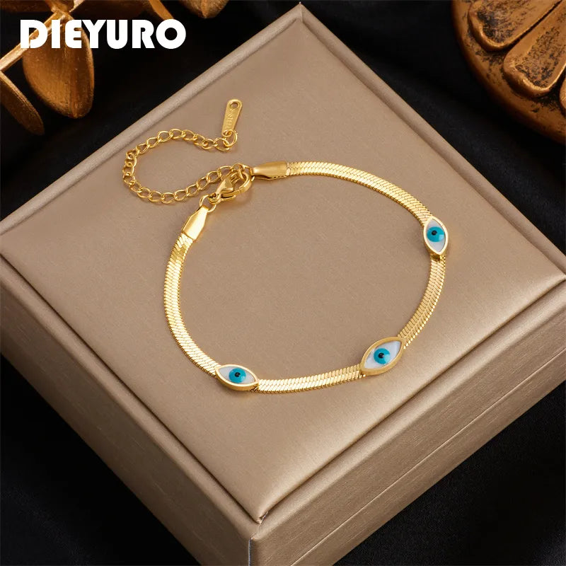 316L Stainless Steel Blue Eye Charm Bracelet for Women Rustproof Gold Color Girls Wrist Jewelry Party Wedding Gifts