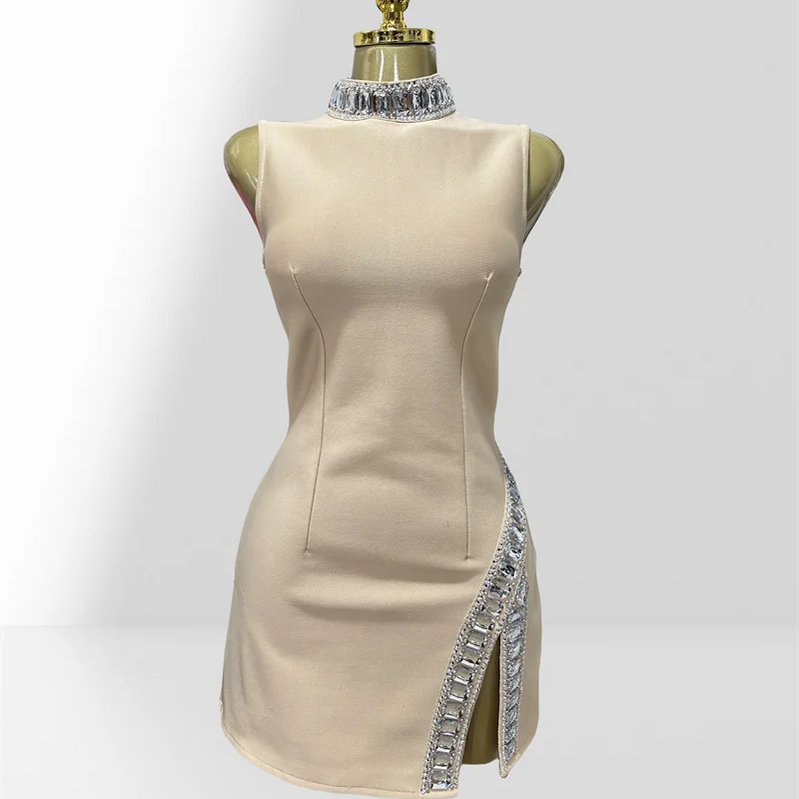 New Summer Super shining Diamonds O-neck Sleeveless Bandage Mini Dress Fashion Woman Birthday Party Dress Music Festival Outfit