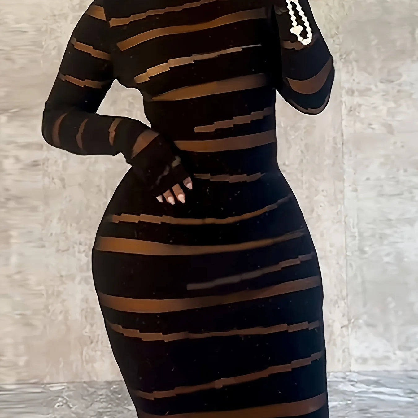 CM.YAYA Plus Size Women Clothing Dress Long Sleeve Striped Print O-neck High Waist  Spring Night Club Streetwear Mini Dresses