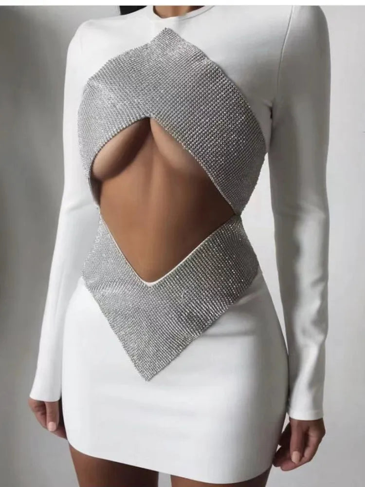 Autumn Rayon Bandage Women Long Sleeve Sexy Holes Bodycon Mini Dress Celebrate Fashion Nightclub Party Outfit Vestido