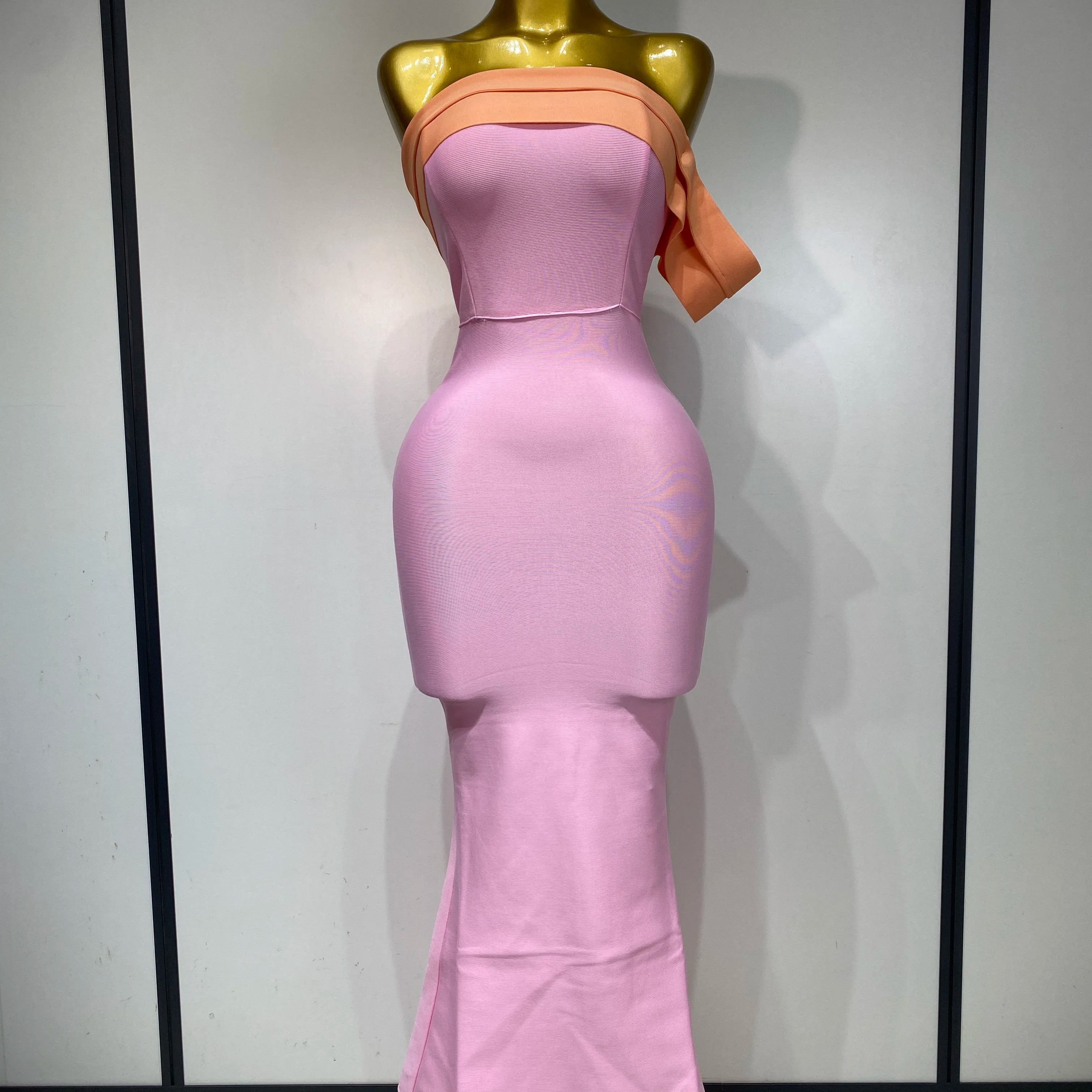 Women Sexy One Shoulder Color Block Bodycon Bandage Dress 2025 Celebrity Elegant Evening Club Luxury Birthday Party Outfit