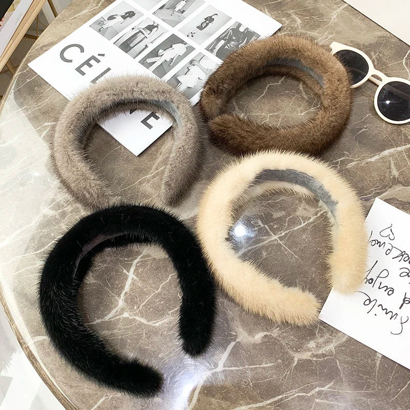Hot Sale Women Luxury winter 100% Real Mink Fur Headbands High Quality Real Fur Hair Band Lady Fashion Hair Hoop Furry Gift