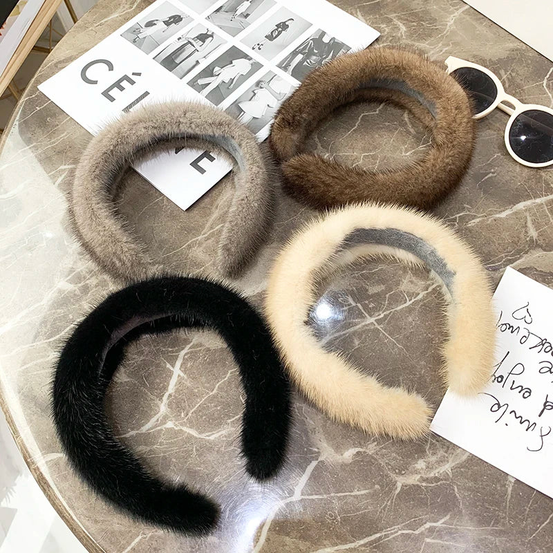 Hot Sale Women Luxury winter 100% Real Mink Fur Headbands High Quality Real Fur Hair Band Lady Fashion Hair Hoop Furry Gift