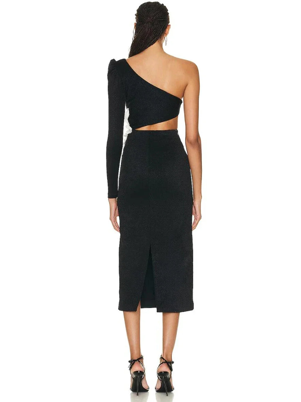 Autumn Women's Sexy One Shoulder Long Sleeve Hollow Out Flower Bandage Midi Dress Bodycon Celebrity Party Evening Dress