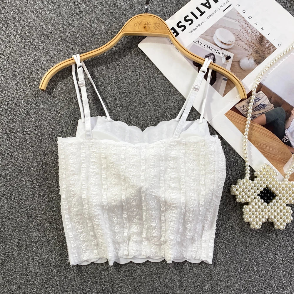 Chic Glitter Sequins Lace Camis Sexy Backless Korean Fashion Tank Top Slim Bustier Summer Women Party Club Crop Top Streetwear