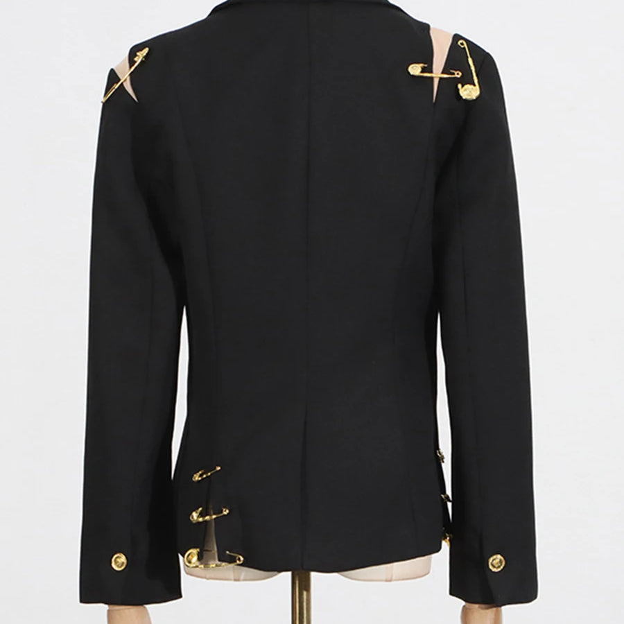 TWOTWINSTYLE Slimming Spliced Paper Clip Elegant Jackets for Women Lapel Long Sleeves Patchwork Button Jacket Female Fashion New