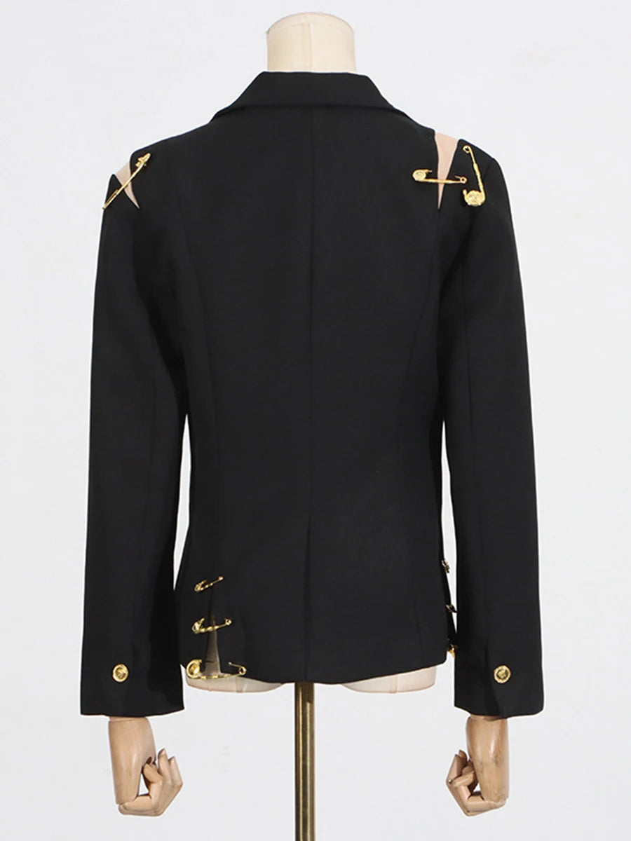 TWOTWINSTYLE Slimming Spliced Paper Clip Elegant Jackets for Women Lapel Long Sleeves Patchwork Button Jacket Female Fashion New