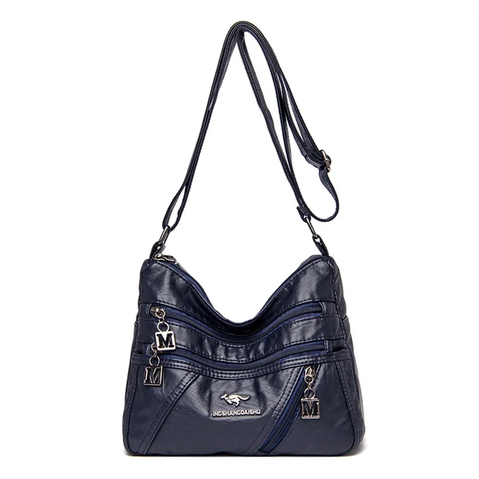 Soft Leather Luxury Handbags Purse Women Bag Designer Multi-pocket Crossbody Shoulder Bag for Female Trend Sac Dark Blue