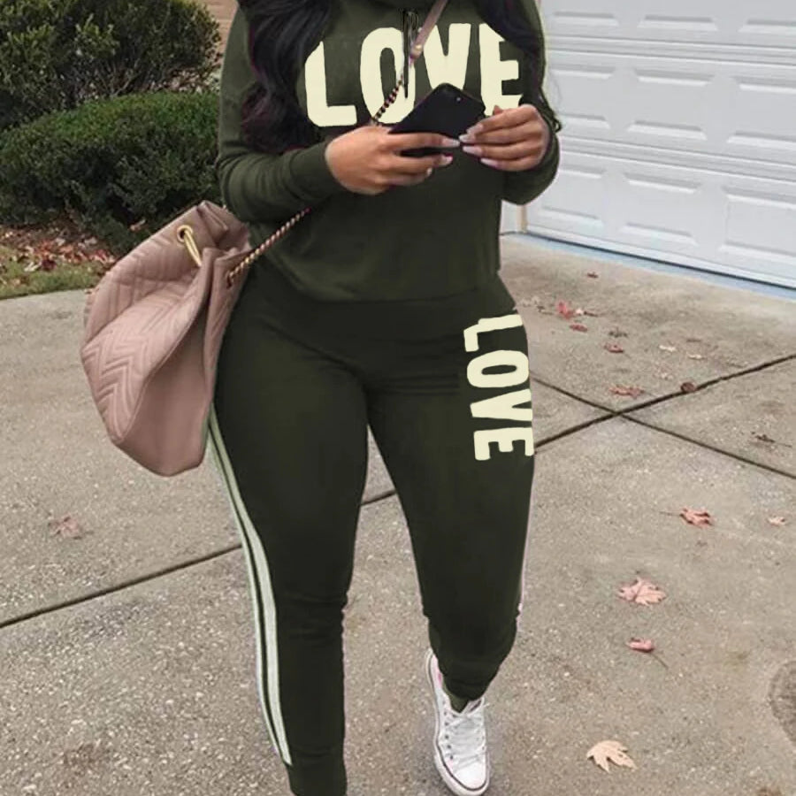 5XL LW Plus Size New Fashion Women Spring Long Sleeve Turtleneck Letter Print Striped Sweatsuits Two Piece Outfits Pants Set