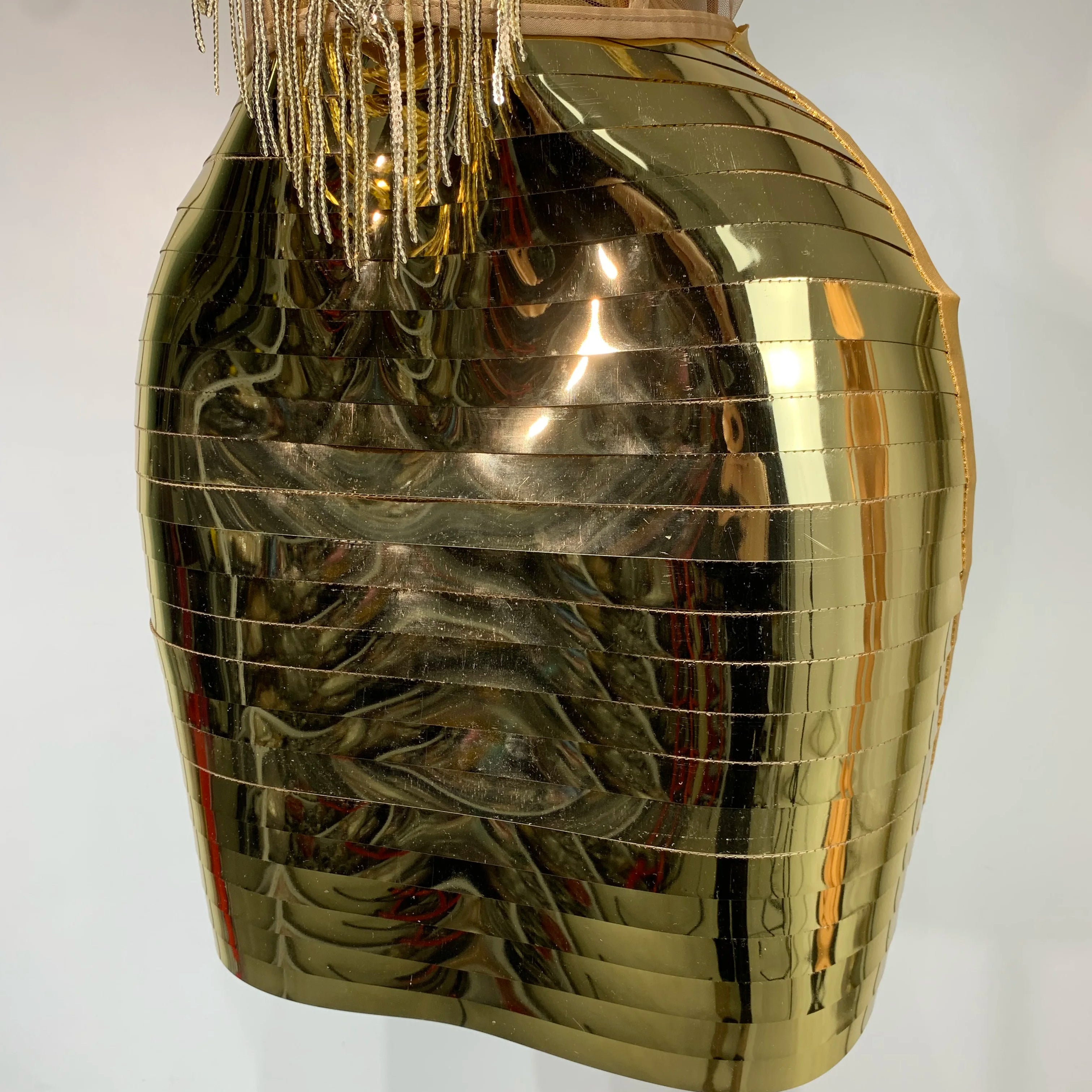 2025 Sparkly Gold Rhinstones tassels Top Skirt Set Women Sexy Strapless Designer Two Pieces Nightclub Evening Party Stage Outfit