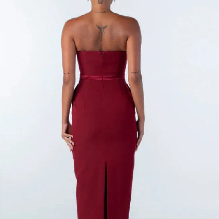 Arrival Women Sexy Strapless Bow Bodycon Mid-calf Dress Celebrate Birthday Party Date Cocktail Outfit