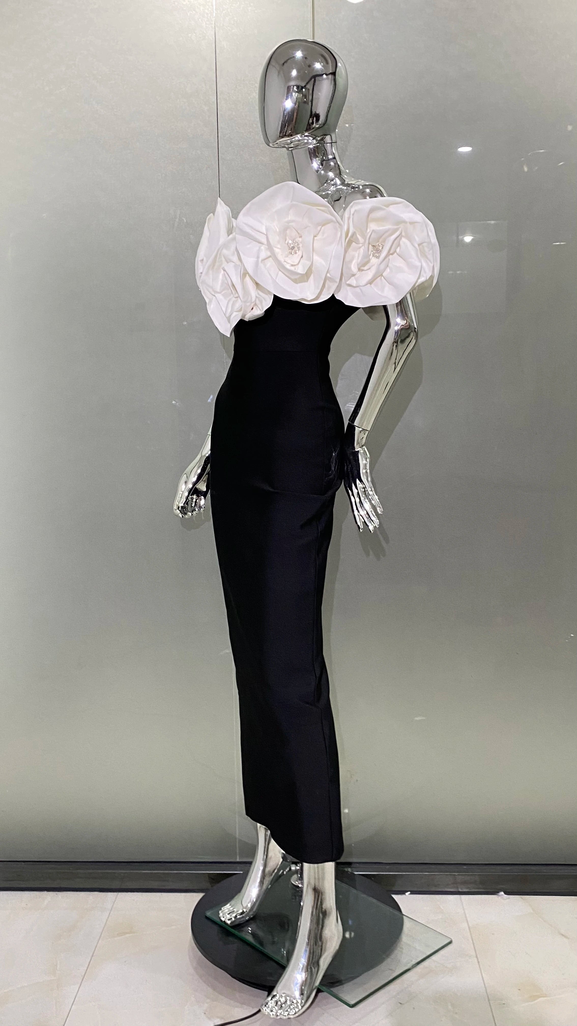 Women Sexy Big Flowers Off the SHoulder Bodycon Bandage Long Dress Fashion Celebrate Evening Party Dress