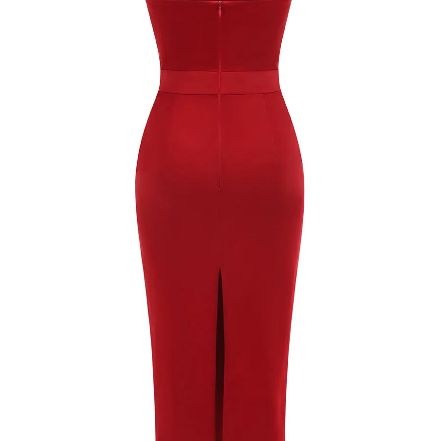 Arrival Women Sexy Strapless Bow Bodycon Mid-calf Dress Celebrate Birthday Party Date Cocktail Outfit