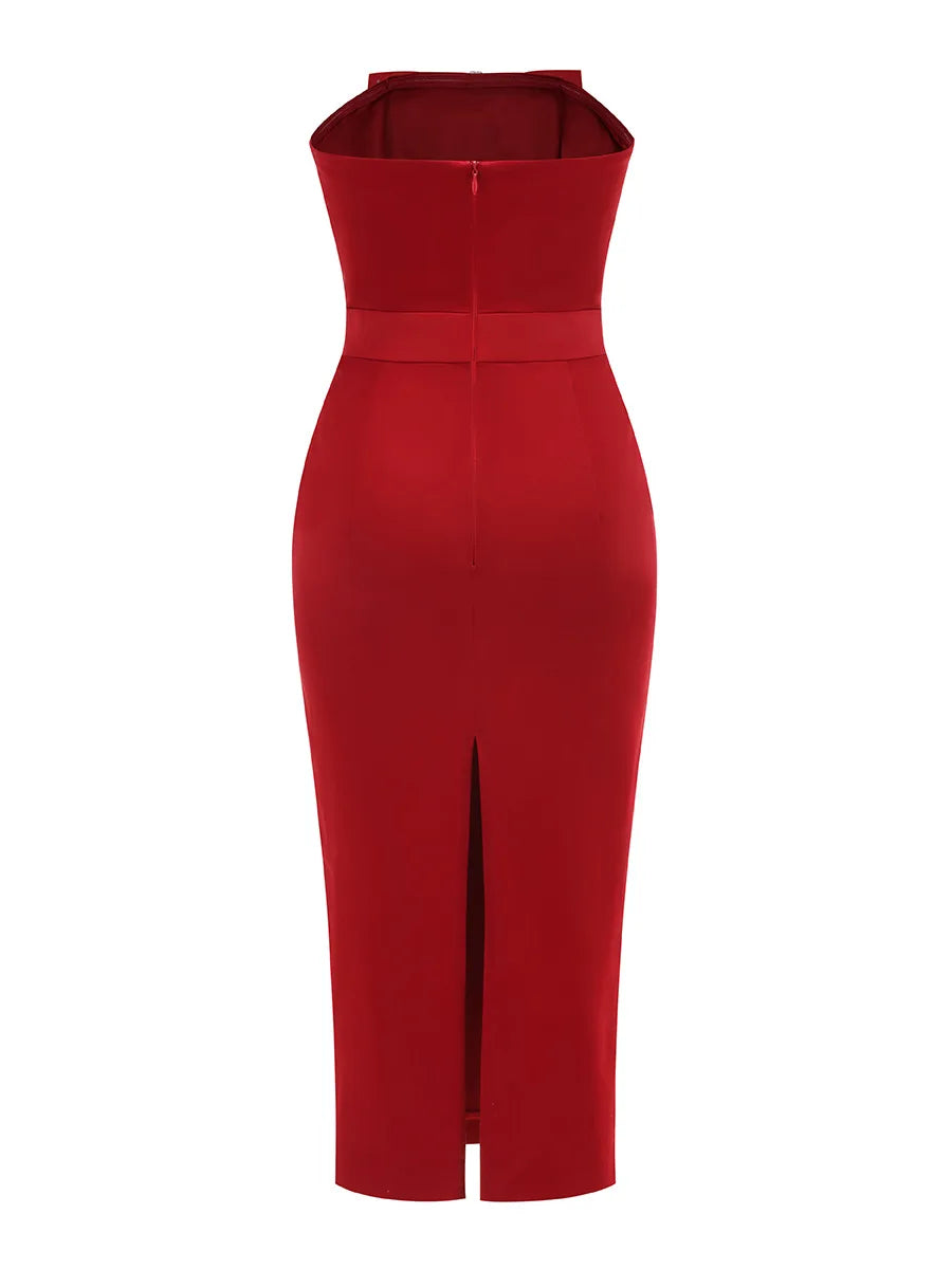 Arrival Women Sexy Strapless Bow Bodycon Mid-calf Dress Celebrate Birthday Party Date Cocktail Outfit