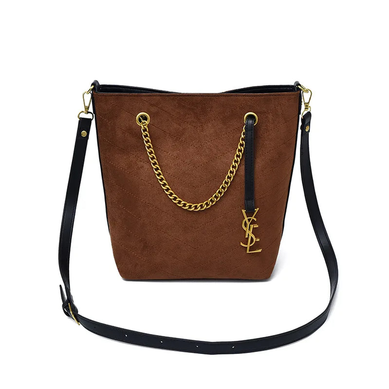 2025 New Women's Vintage Bucket Bag Large Capacity Underarm Bag Suede Crossbody Shoulder Bag Fashion Ladies Purse