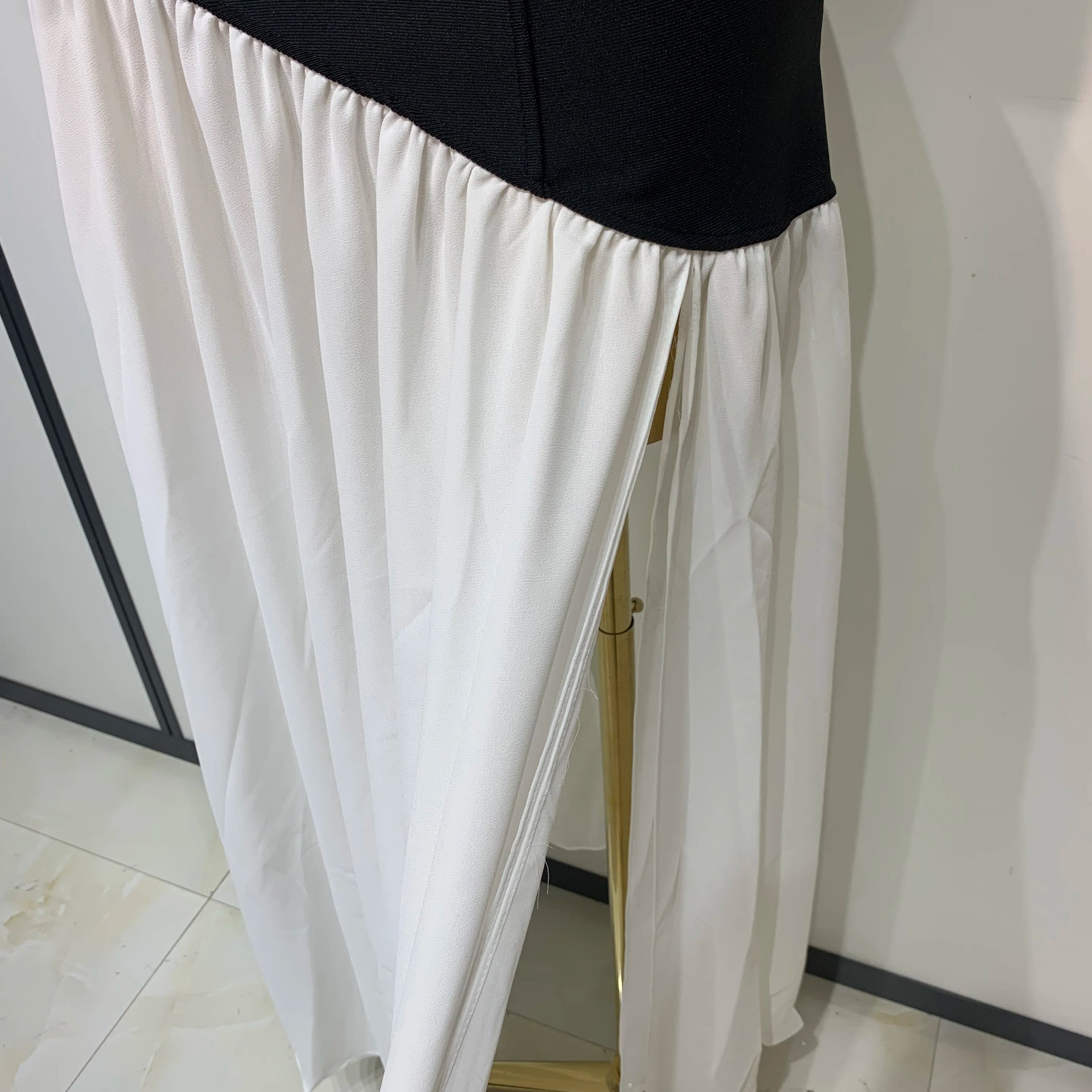 Vestido longo sexy sem alças, patchwork, longo, colado ao corpo, bandagem, 2025, celebridade, elegante, festa noturna, vestido de aniversário de luxo