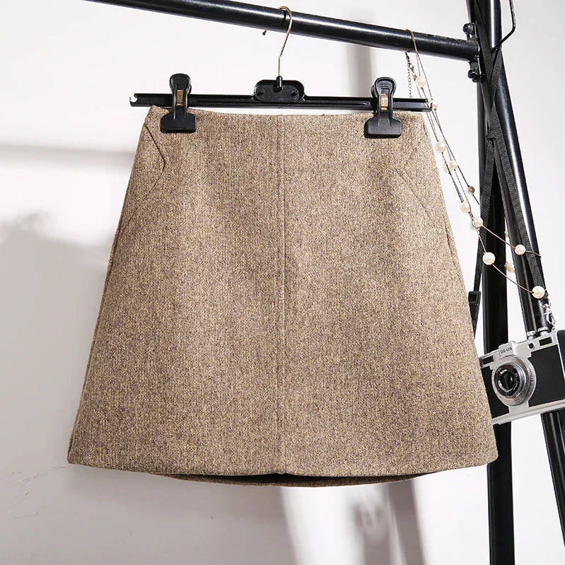 Fashion Wool Skirt Women Autumn Winter Thick Warm A-Line High waist Mini Skirts Women's Woolen Boots Short Skirts Faldas F196