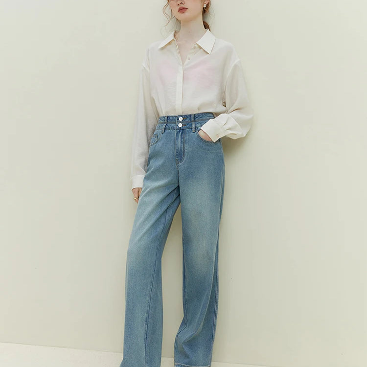 Retro Vintage High Waisted Wide Leg Jeans For Women's Summer Ice Oxygen Bar Cool Straight Leg Pants For Women Casual