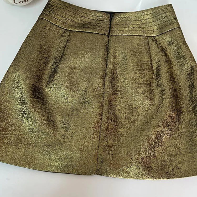Fashion Luxury Golden Mini Skirt Women Clothing High Street Sexy A-Line Skirts Office Lady Bottoms Streetwear Vintage New Design
