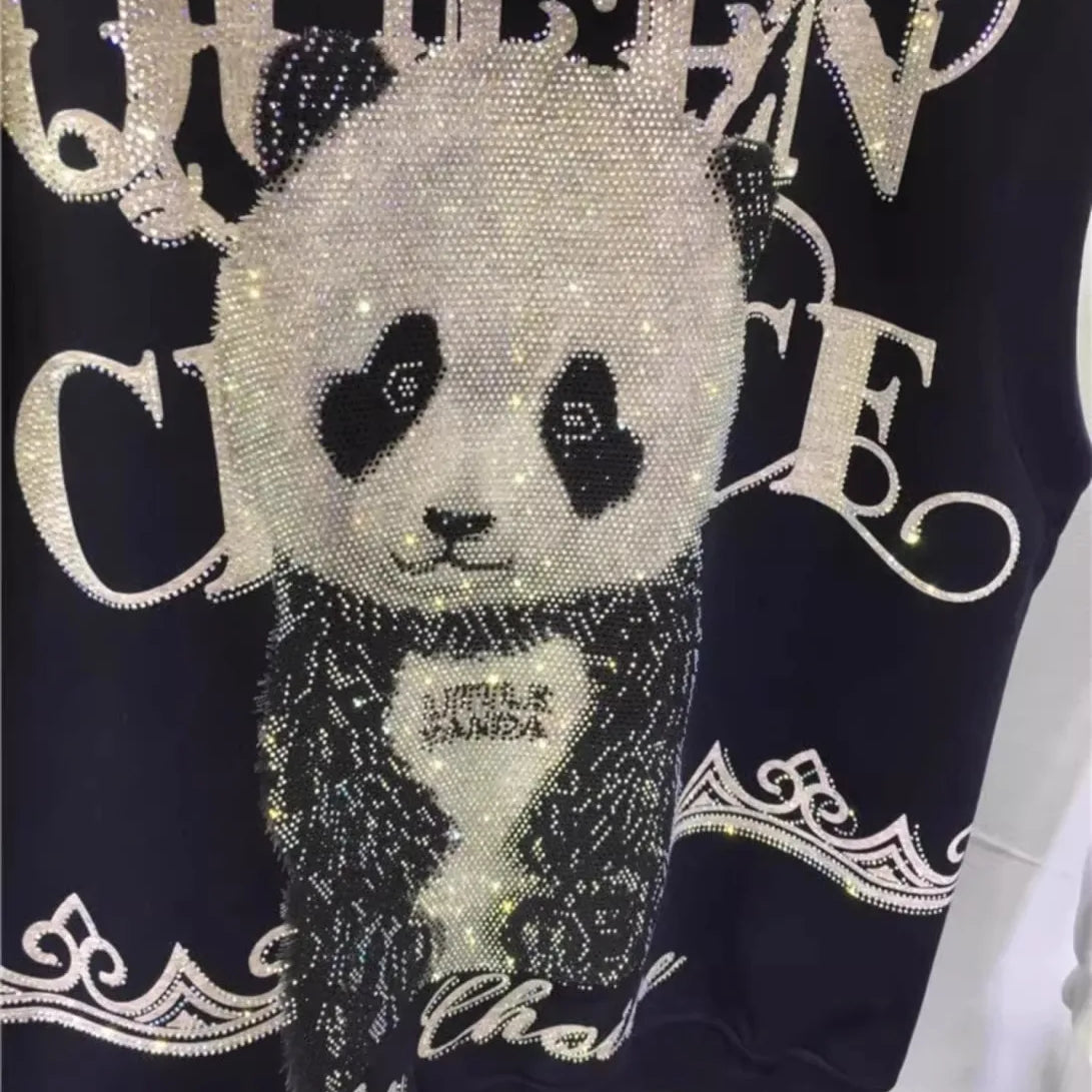 Plus Size Animal Letter Stamping Diamond Women's Jackets Sleeveless Hooded Fashion New Coat Vest Autumn Winter Female Cardigan