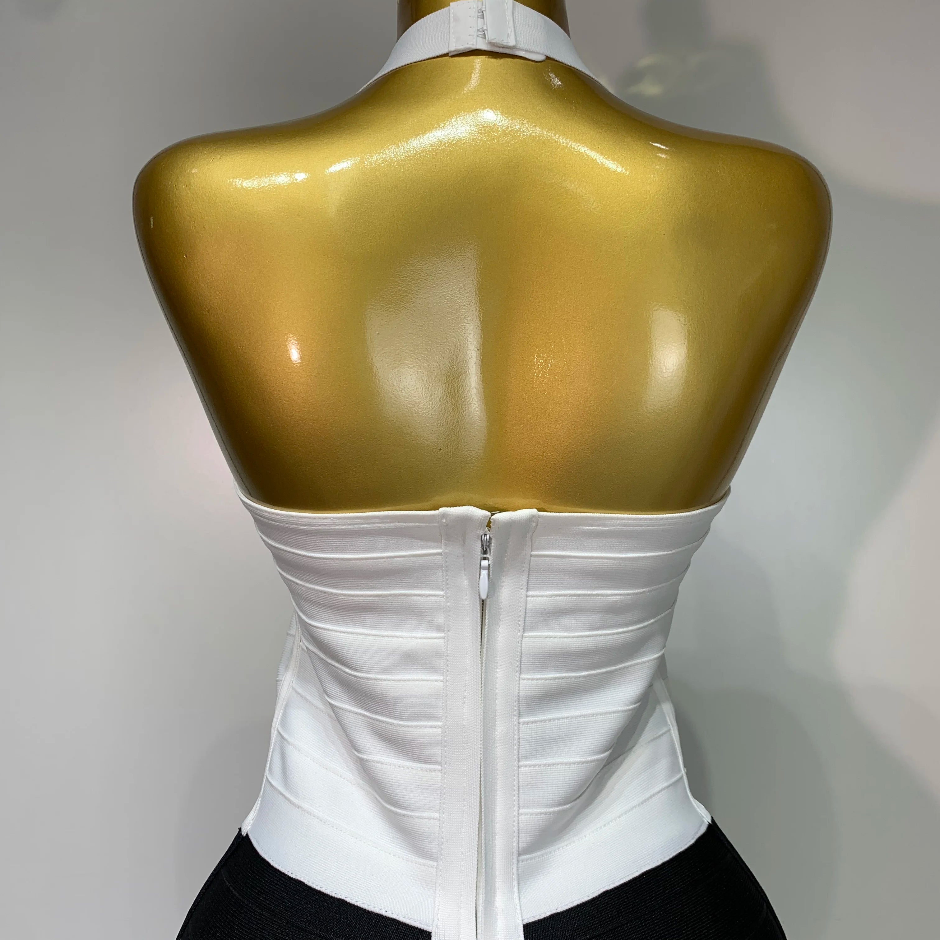 Women Sexy Halter Whiter Black Patchwork Bodycon Bandage Dress Celebrity Elegant Evening Party Club Luxury Birthday Dresses