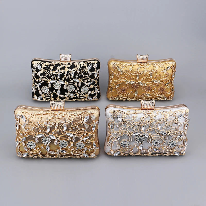 Hollow Out Style Women Evening Bags Rhinestones Metal Luxury New Design Day Clutch Rhinestones Shoulder Party Purse