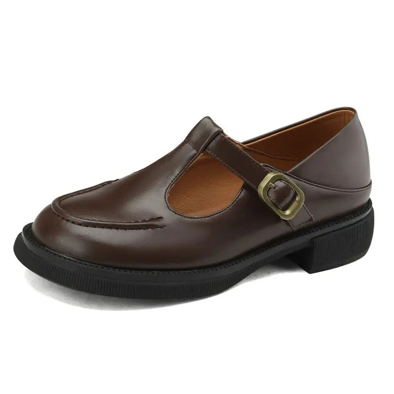 SIMLOVEYO 2024 Summer Vintage Women Flats 32 33 Round Toe Buckle T-Strap Big Size 42 43 Leisure Soft Daily Mary Janes Shoe