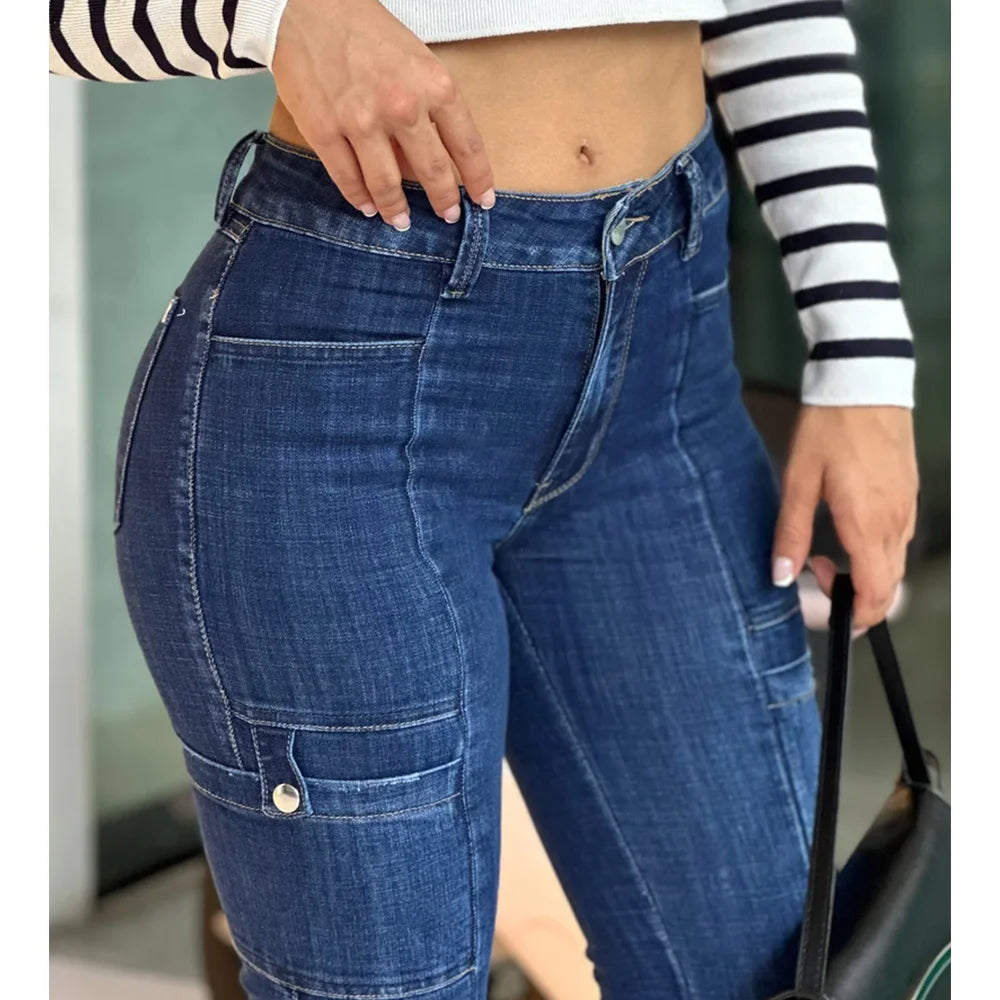 Women's Skinny Jeans Autumn Winter Streetwear Blue Pants Fashion Design Pencil Denim Trousers Push Up Slim Fit Y2k Female