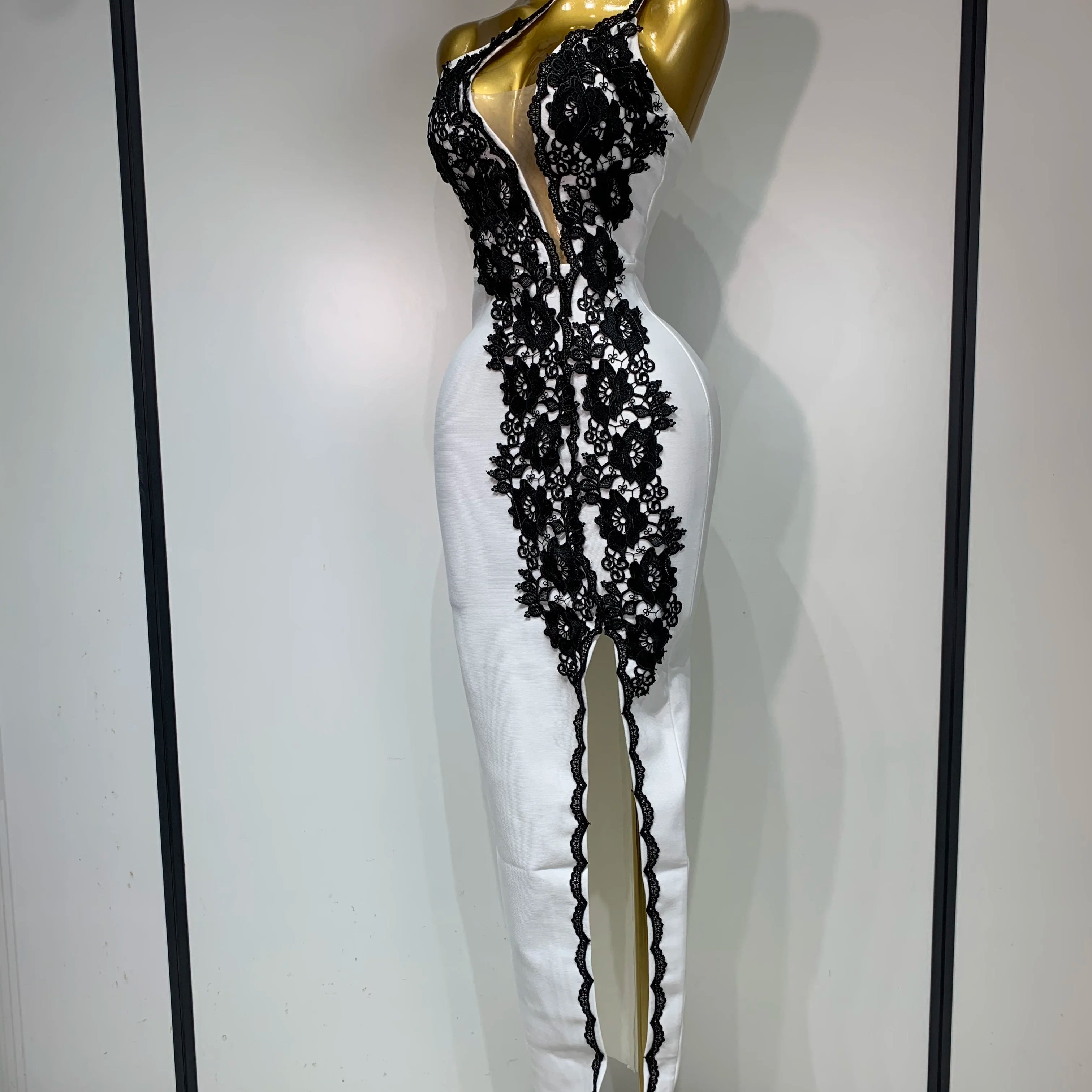 Women Designer Black Lace Bodycon Bandage Dress Luxury Birthday Party Dresses Elegant Long Celebrity Evening Prom Gowns