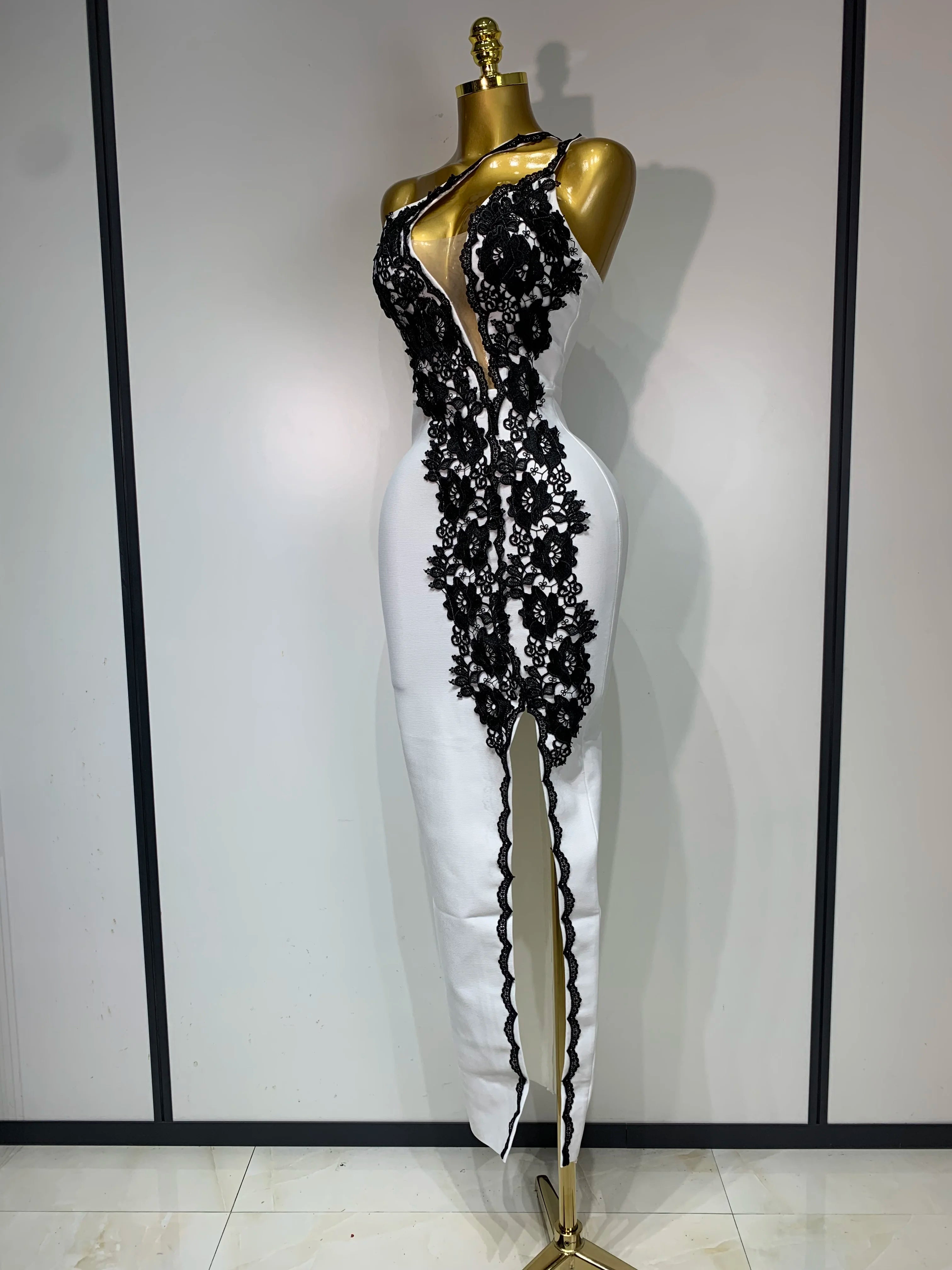 Women Designer Black Lace Bodycon Bandage Dress Luxury Birthday Party Dresses Elegant Long Celebrity Evening Prom Gowns