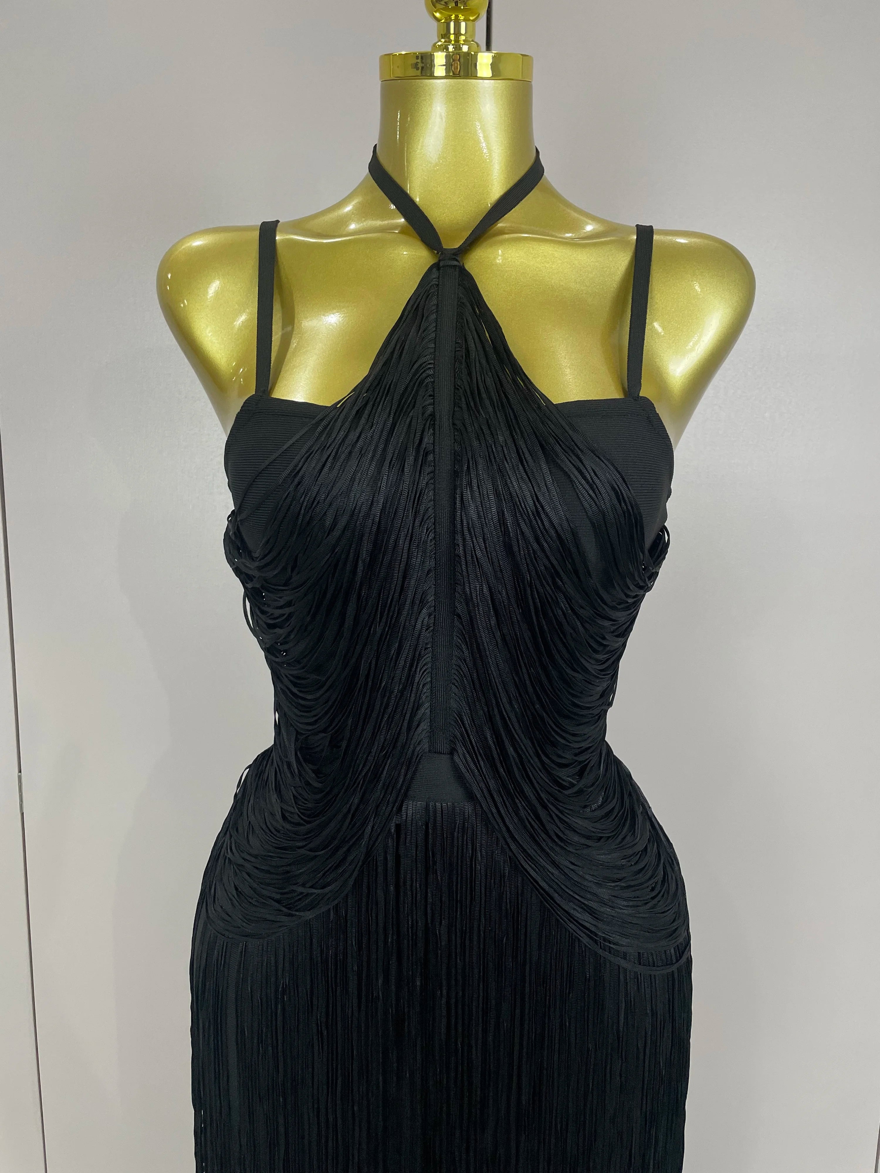 Sexy Backless Green Tassel Ankle Bodycon Bandage Dress 2025 Women Celebrity Elegant Evening Club Luxury Birthday Party Outfit