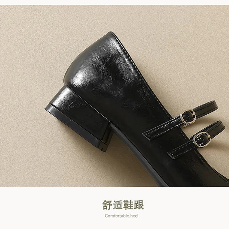 spring women's outerwear shoes Square toe design Mary Jane shoes Ladies casual high heels Work boat shoes Large sizes 41-43
