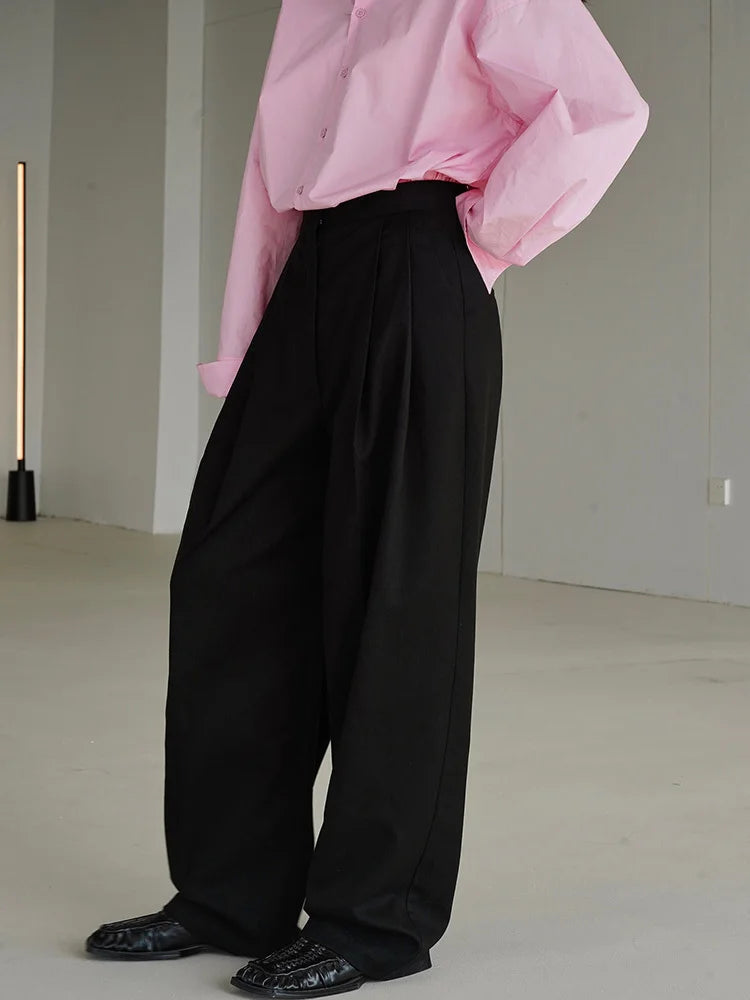 [LANMREM] Minimalism Wide Leg Pants For Women spring New Solid High Waist Straight Loose Trousers Fashion Clothing 26D5746