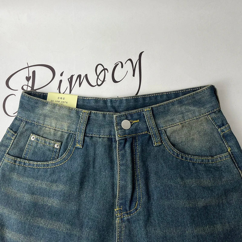 Jeans for Women Vintage Streetwear Baggy Y2K Denim Trousers Female 2024 Spring Summer New High Waist Straight Leg Pants
