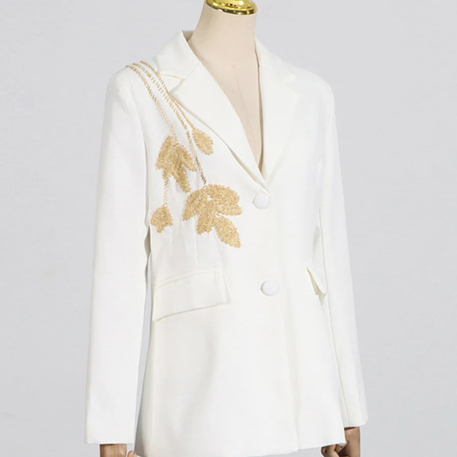 TWOTWINSTYLE Solid Slimming Two Piece Sets for Women Lapel Long Sleeve Patchwork Bead Top High Waist Pant Temperament Set Female