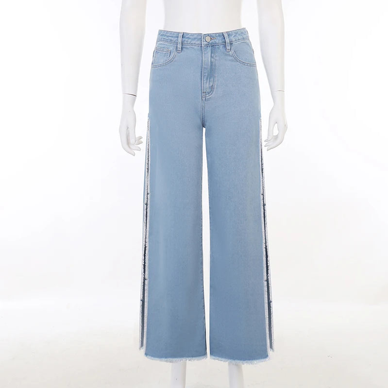 High Waisted Side Split Out Jeans Women Casual Loose Cargo Black Pants Streetwear Autumn Wide Leg Long Baggy Y2k Jeans XY23154SK