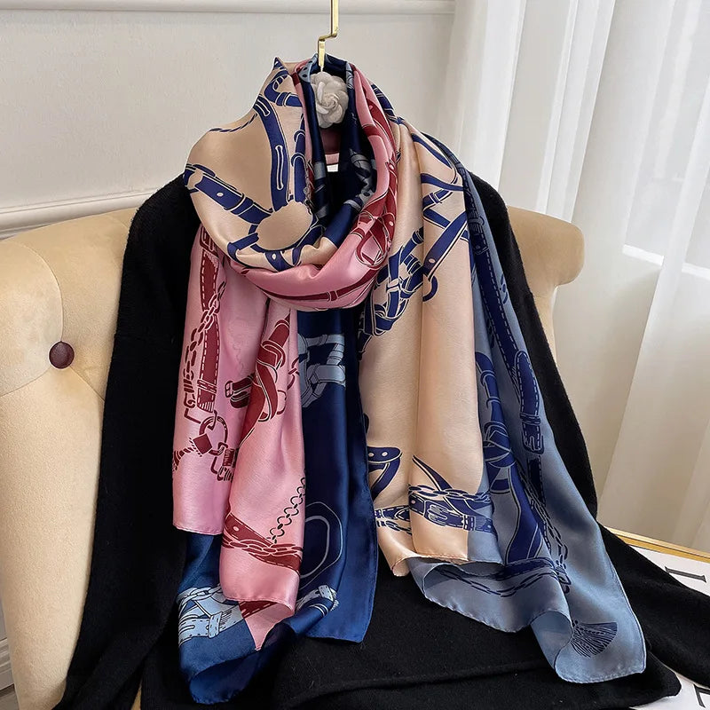 180*90cm Luxury Brand Spring Summer Autumn Women Clothing New Fashion Color matching printed silk scarf lady popular turba 52 180cmx90cm