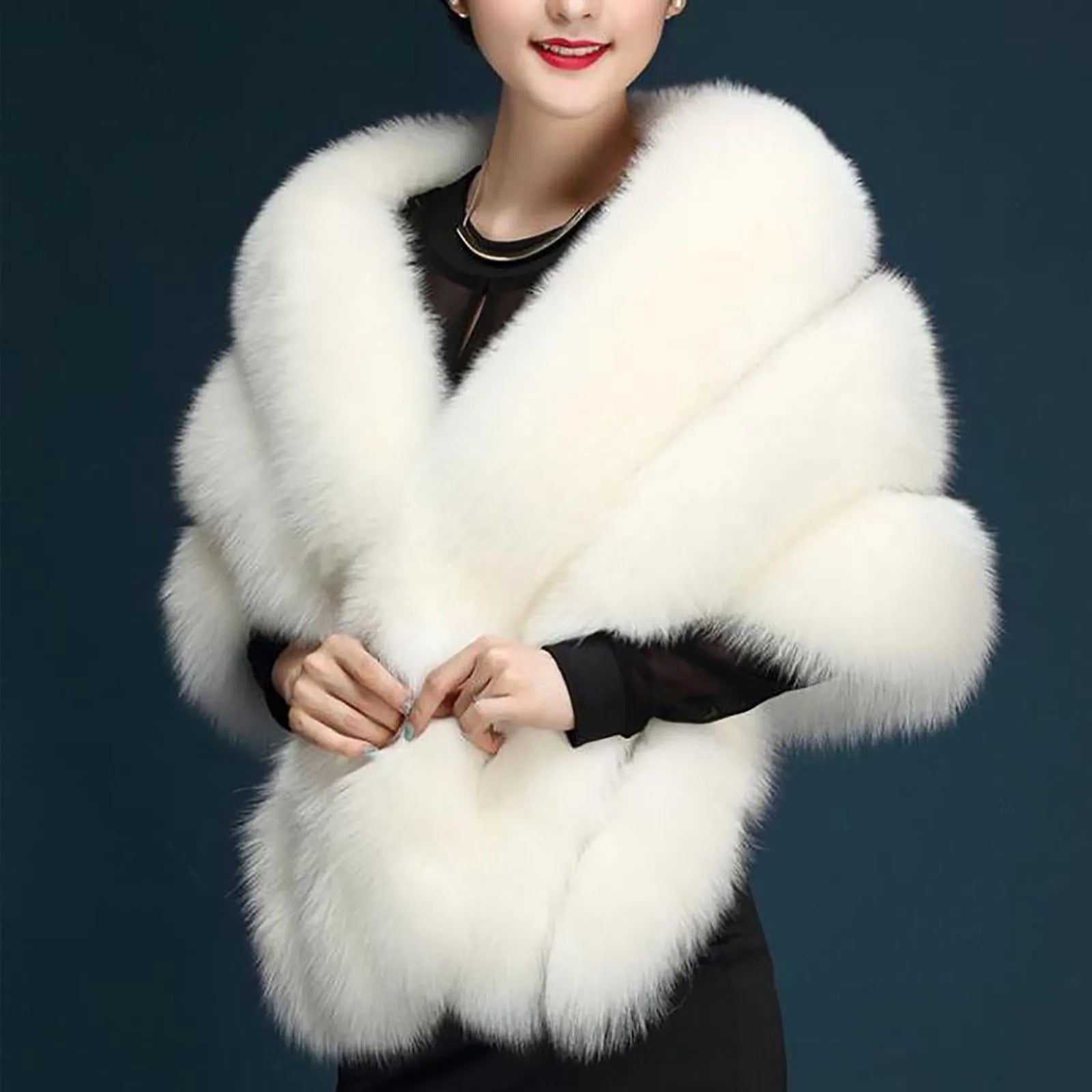 High Quality Faux Fur Wedding Shawl Soft Thick Bridal Wrap Solid Color Shawl s Women Accessory Formal Party Elegant Shawl White One Size