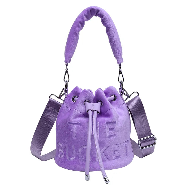 Winter Velvet Bucket Bags for Women Fashion Purses and Handbags Designer Crossbody Bag Luxury Shoulder Bag New Satchel Lady Bag purple shoulder bag 20X20X20cm
