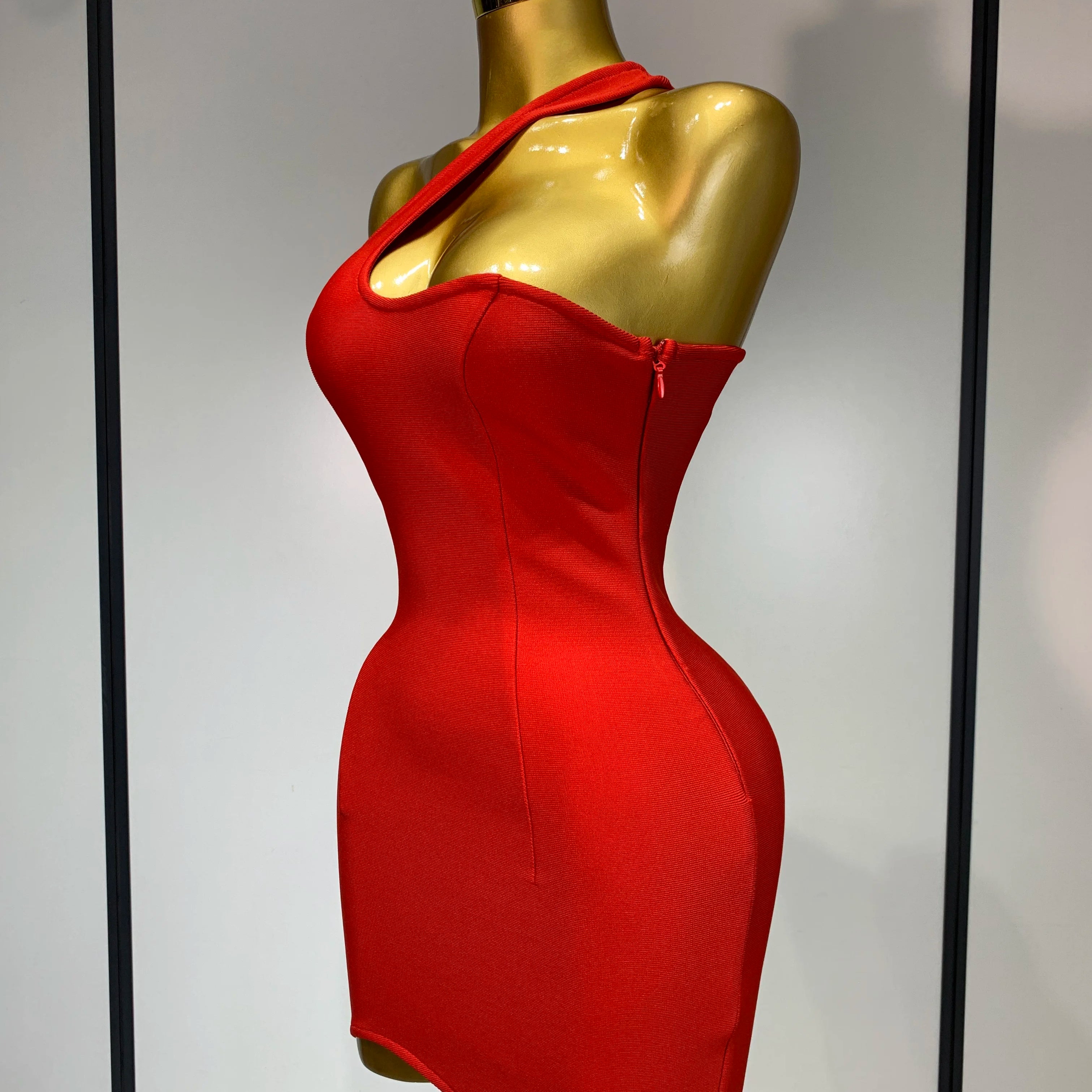 Luxury Birthday Dress Women Red Color Sexy One Shoulder Bodycon Bandage Mini Dress Celebrate Club Party Evening Fashion Dress