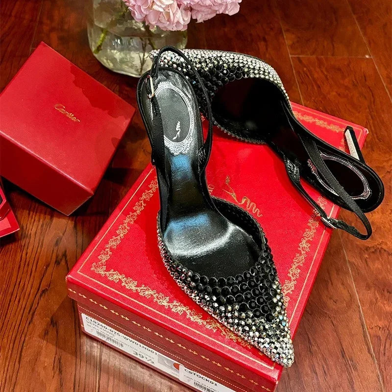 Baotou sandals rhinestones gradient high heels, women's fashion, stunning temperament sandals formal dress, banquet shoes