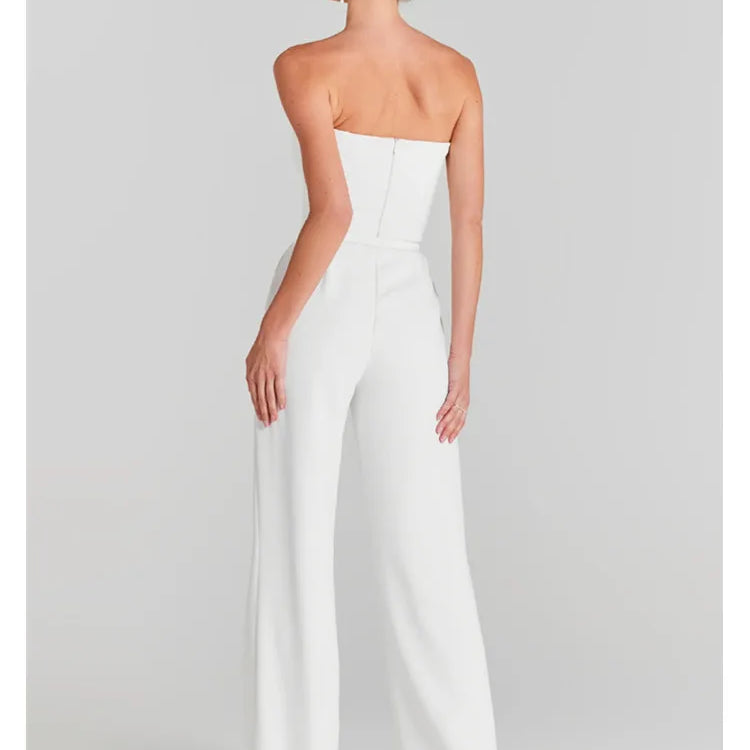 Women Summer Luxury Sexy Long Sleeve Pearl White Bodycon Set Jumpsuit Celebrity Designer High Street Rompers