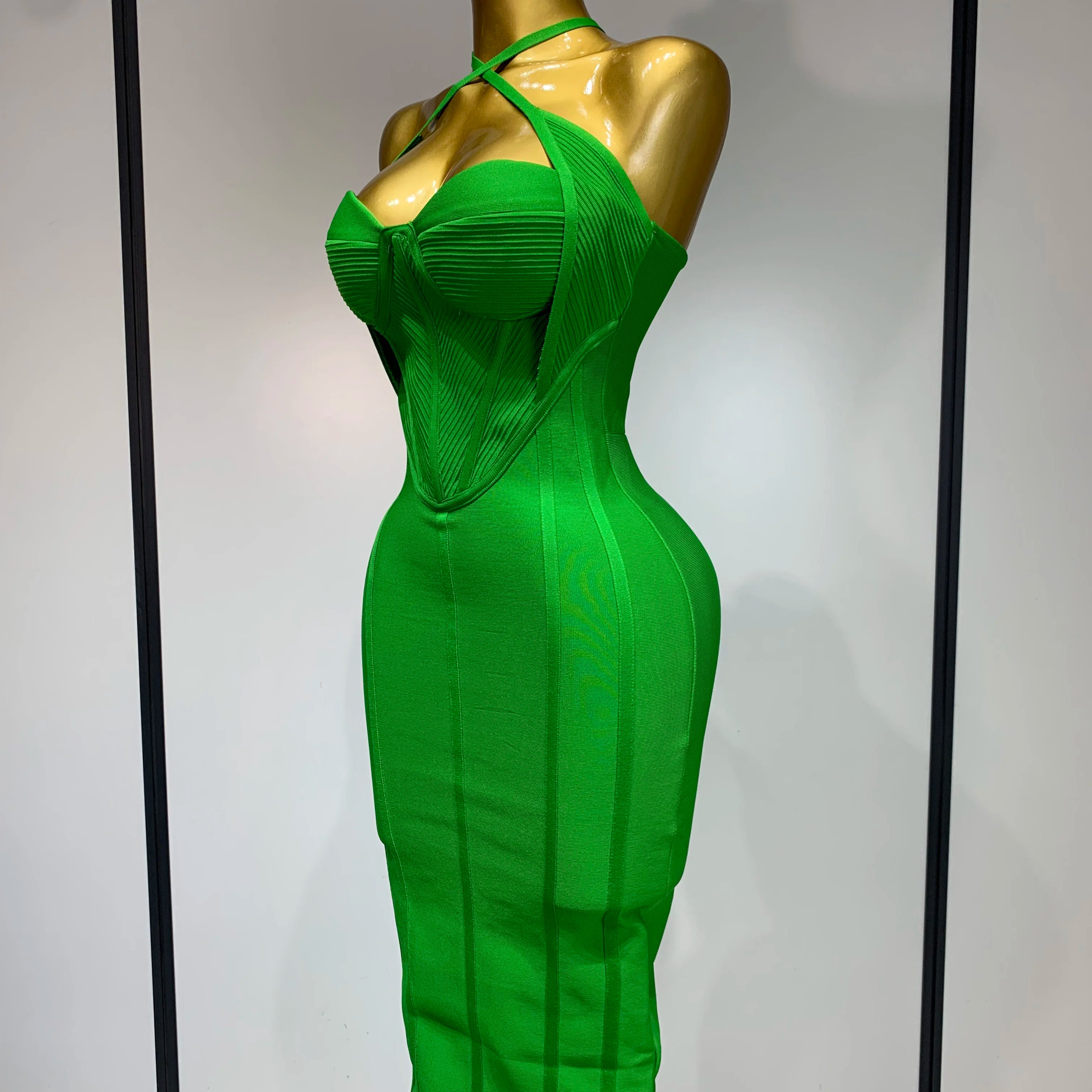Women Sexy Sleeveless Backless Green Midi Bodycon Bandage Dress 2025 Celebrity Elegant Evening Club Party Luxury Birthday Dress