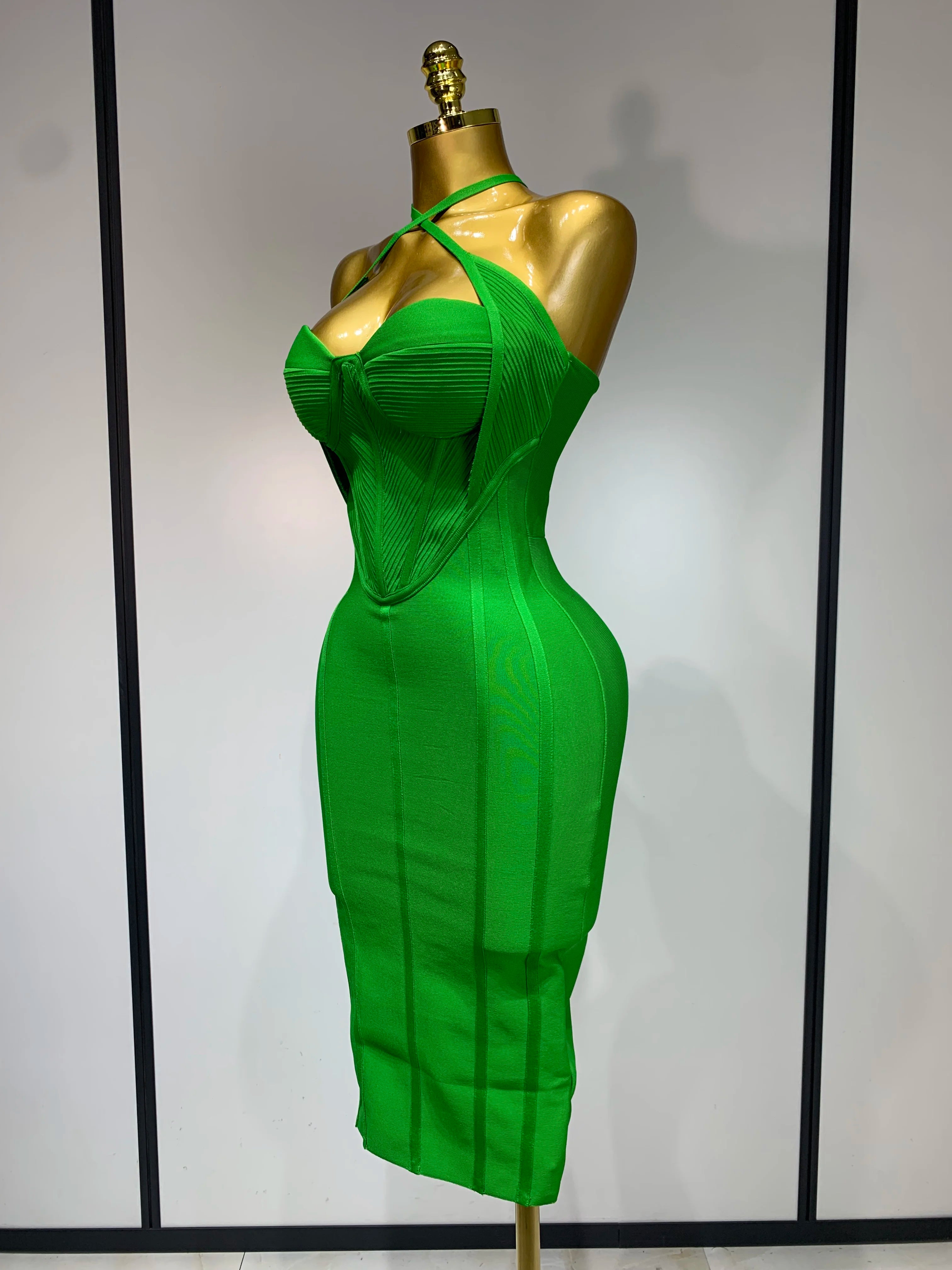 Women Sexy Sleeveless Backless Green Midi Bodycon Bandage Dress 2025 Celebrity Elegant Evening Club Party Luxury Birthday Dress