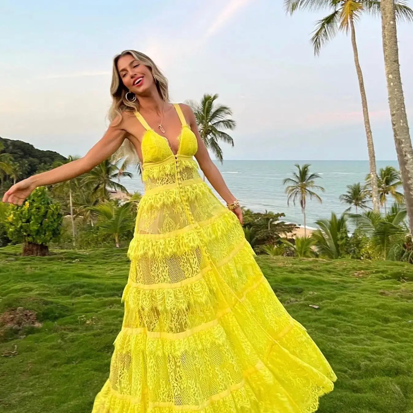 Summer New In Women Dresses Sexy Party Club Evening Dress Fashion Robes Multy-Layer Ruffle Female Chic Gown Women Clothing PI24211Y1