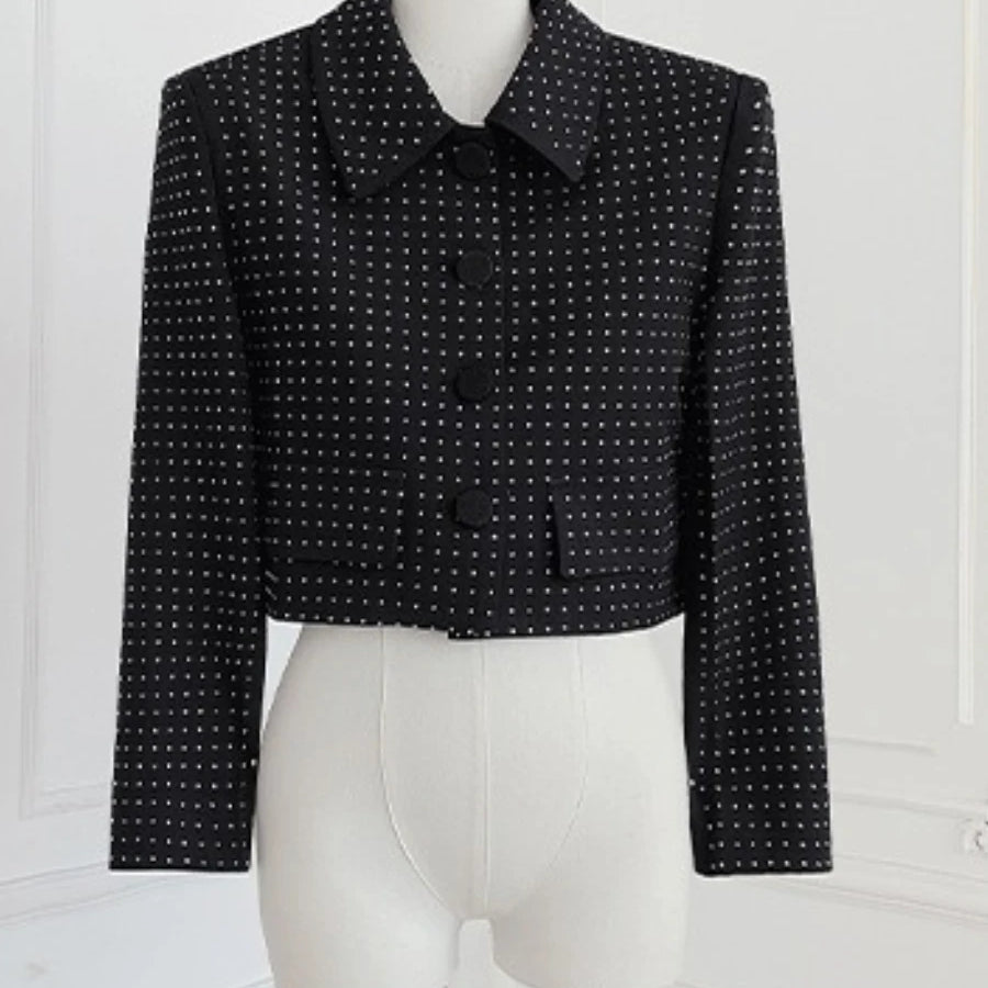 TWOTWINSTYLE Slimming Spliced Hot Fix Two Piece Sets for Women Lapel Long Sleeves Patchwork Single Breasted Top Skirt Set Female