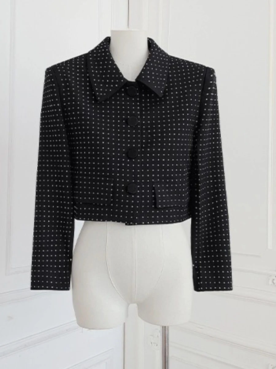 TWOTWINSTYLE Slimming Spliced Hot Fix Two Piece Sets for Women Lapel Long Sleeves Patchwork Single Breasted Top Skirt Set Female