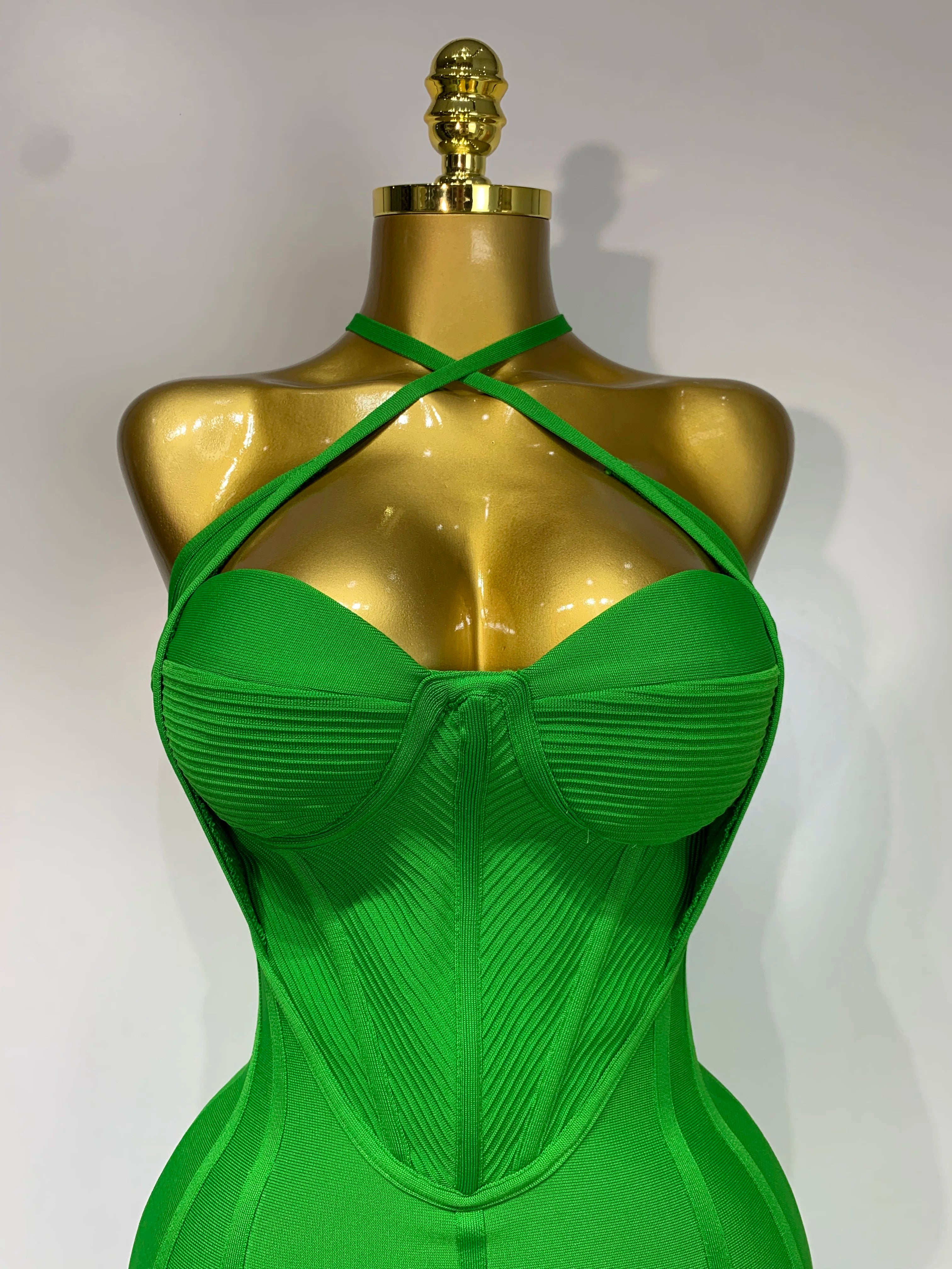 Women Sexy Sleeveless Backless Green Midi Bodycon Bandage Dress 2025 Celebrity Elegant Evening Club Party Luxury Birthday Dress