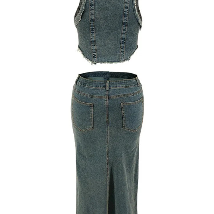 Wmstar Women Plus Size Denim Skirts Sets Two Piece Set Casual Summer Turn-down Collar Crop Tops Streetwear Matching Suits 2024