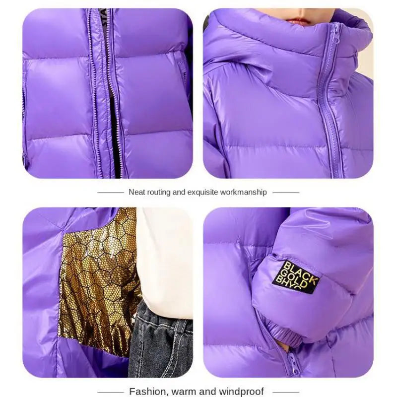 Kids Warm Down Bread Jackets For Boys Girls Fashion Teenage Solid Hooded Parka Snowsuits Winter Children Outerwear Overcoat